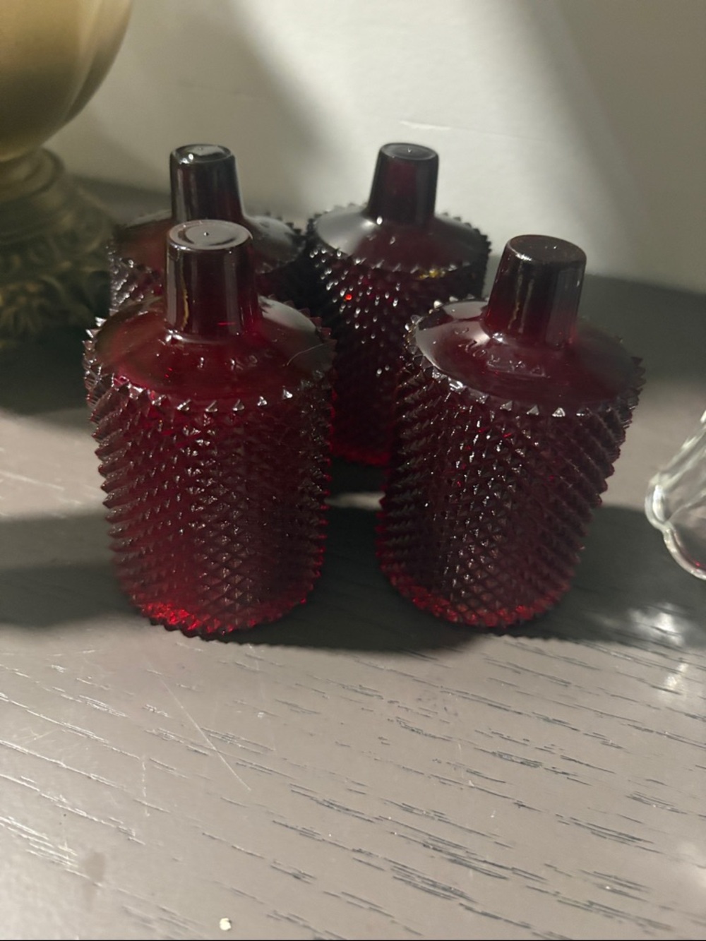 Vintage Red Hobnail Glass Votive Holders - Set of 4